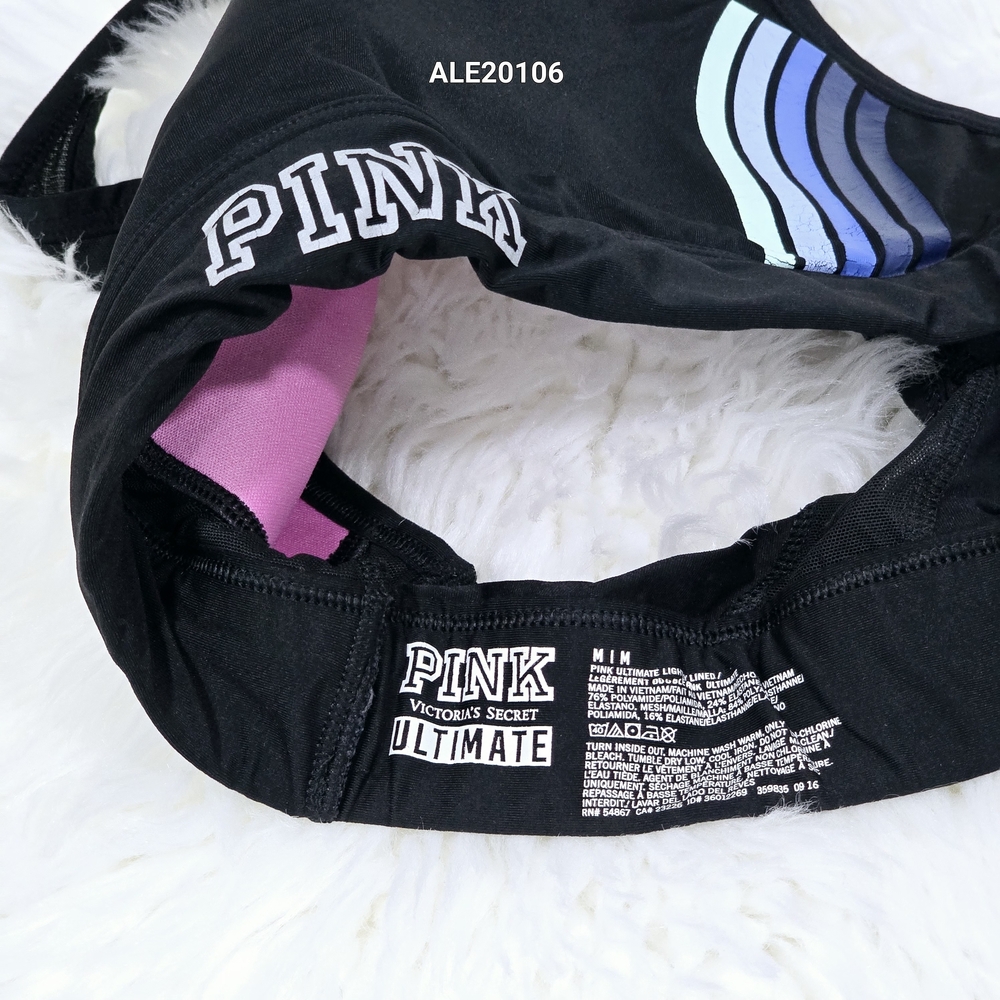 PINK Victoria's Secret Ultimate Black Sports Bra with Blue Accents Size Medium - Picture 10 of 12